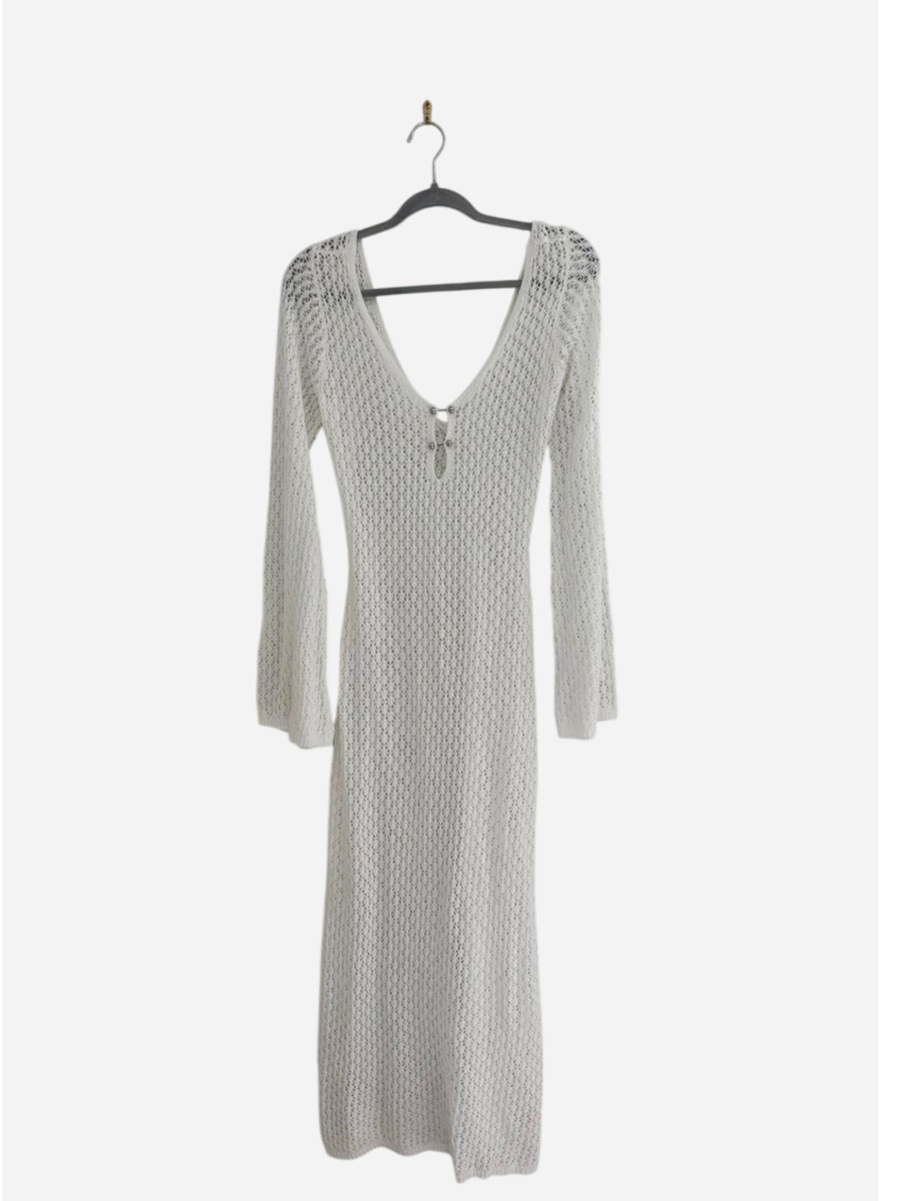 White Crochet Knit Maxi Dress Bikini Cover up | Long Sleeve Beach Dress